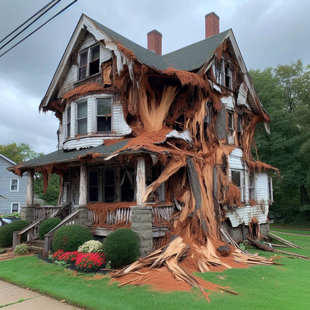 Damaged tree on an Hinsdale home showing signs of disease and decay